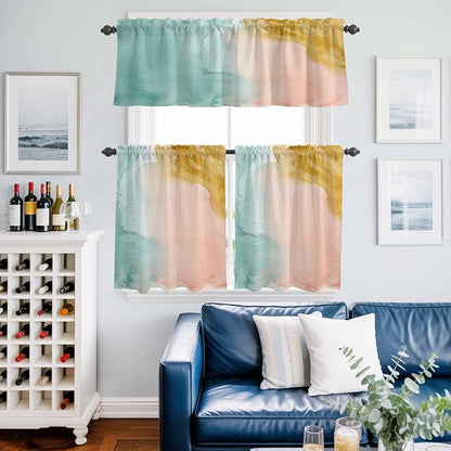 Kitchen Window Curtains Valance and Tier Set, Abstract Desert Mountains Rod - Image 9