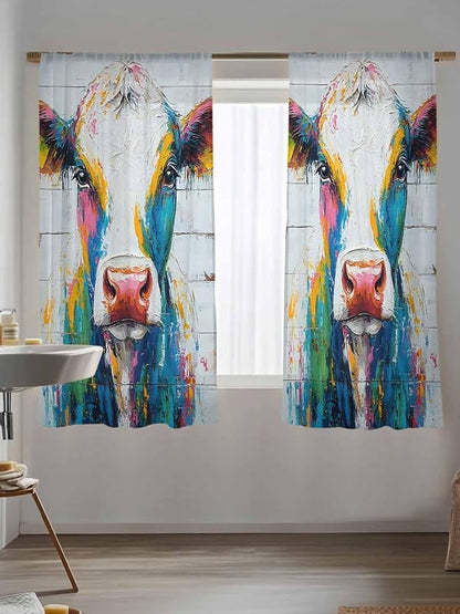 Sheer Curtains 72 Inches Long, Farmhouse Oil Painting Semi Sheer Curtains Light - Image 5