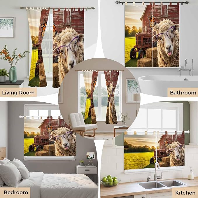 Farm Sheep Kitchen Curtains 36 Inch Length, Small Window Curtains Tab Top - Image 7