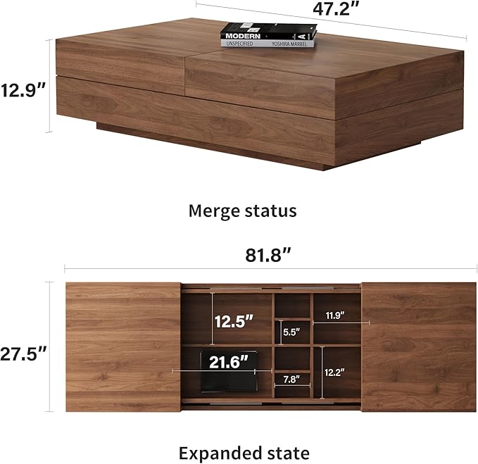NessCarsti Mid-Century Modern TV Stand & Expandable Coffee Table Set, Walnut Finish, Stylish Storage Combo for Living Room or Bedroom (78.54“ to 103" TV Stand+Coffee Table)