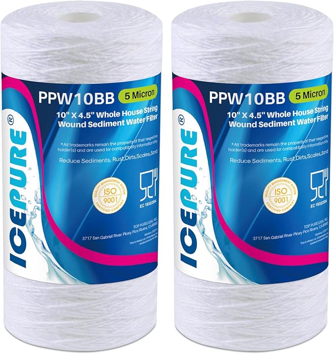 ICEPURE 5 Micron 10”*4.5'' Whole House Sediment String Wound Water Filter by ICEPURE