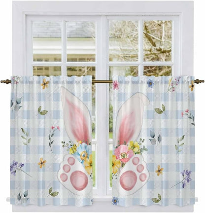 Easter Kitchen Curtains 45 Inch Long 2 Panel Set, Rod Pocket Window Treatment - Image 2