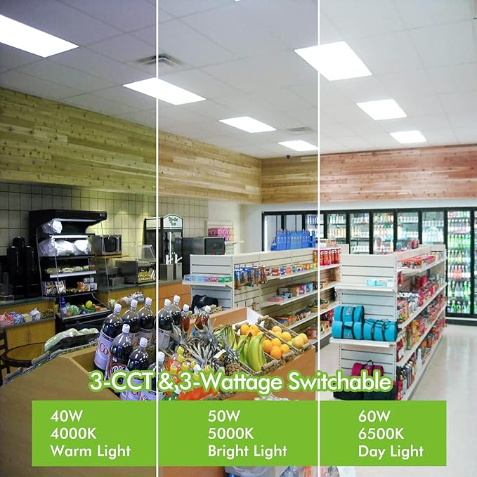 hykolity 2x4 FT LED Flat Panel Troffer Light, 40-50-60W, CCT Selectable 4000K-5000K-6500K Drop Ceiling Office Lights, 115LM/W, 0-10V Dimmable Ultra Slim Recessed Back-lit Fixture, 6 Pack