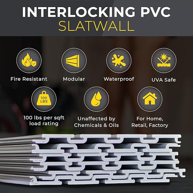DLDIRECT 48" X 48" - Grey Slatwall Panel Garage Organizer: Heavy Duty Wall Mounted PVC Rack, Interlocking Slat Paneling for Garage Storage, Slotwall Board, Shelves System