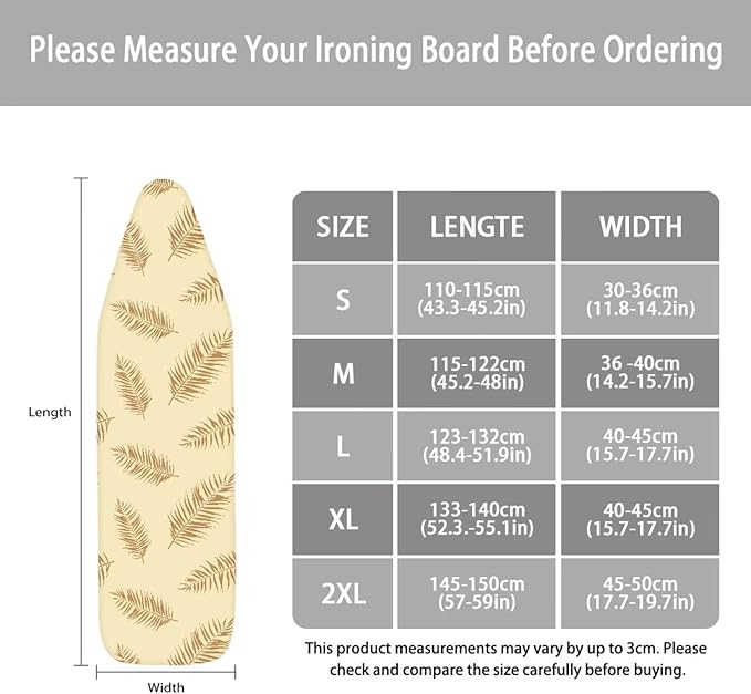 ZCFYGDX Ironing Board Covers,Elastic Edge 3 Bottom Nylon Buckle Straps, Stain Resistant & Resistant Scorch, Easy to Installation Fasteners Minimalist Palm Leaf Print Decor Size-XL 15 x 54