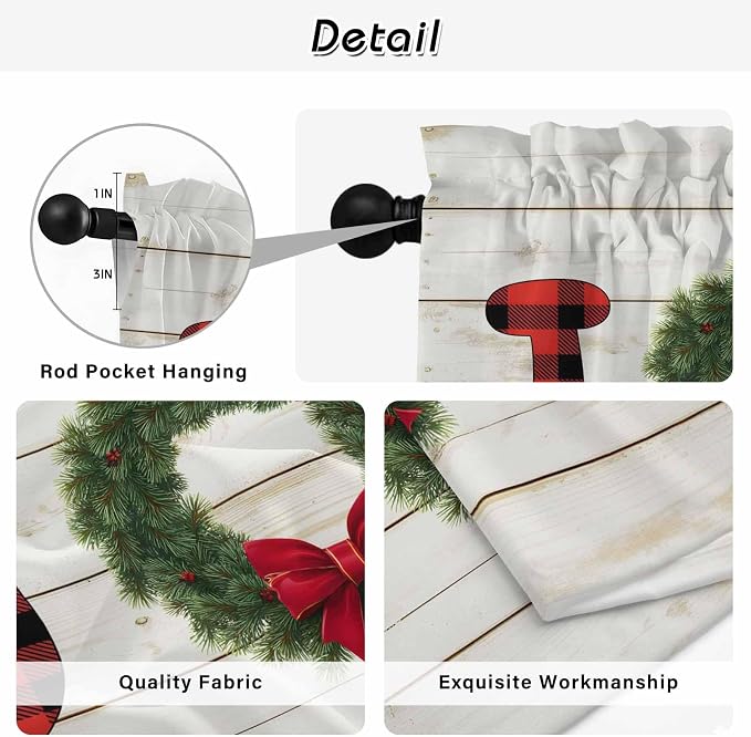Christmas Wreaths Kitchen Tier Curtains 36 Inch Long 2 Panel Set, Rod Pocket - Image 9