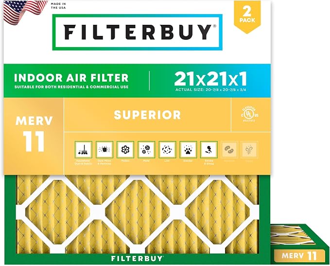 Filterbuy 21x21x1 Air Filter MERV 11 Superior Pet & Allergy Defense, by Filterbuy