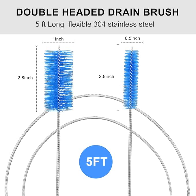 Flexible Drain Brush Cleaner Kit – CPAP Hose Cleaner 5ft Long Elastic Double - Image 3