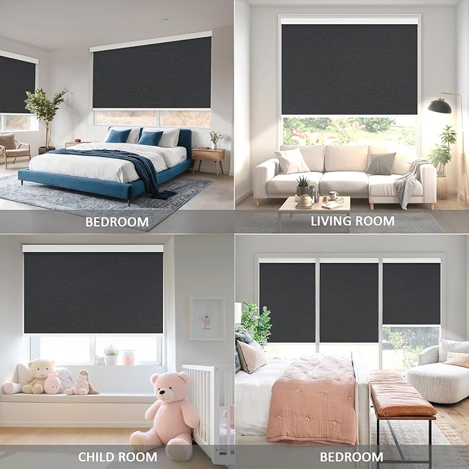 COOLWINDS Motorized Blinds with Remote Cordless Automatic Motorized Shades Custom Blinds for Windows Smart Curtains Compatible with Alexa Google Home(Blackout Jacquard Black,W66 x H72in)