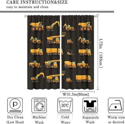 Kids Construction Window Curtains, Construction Machinery Equipment Mode of - Image 4