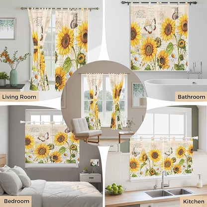 Yellow Sunflowers Kitchen Curtains 36 Inch Length, Small Window Curtains Tab Top - Image 7