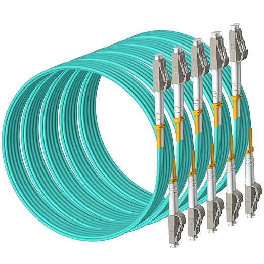 Fibergaga 5Pack-10M(33ft) OM3 LC to LC Fiber Patch Cable, Multimode 50/125µm 10G/40G, OD-2.0mm Fiber Optic Cable Duplex