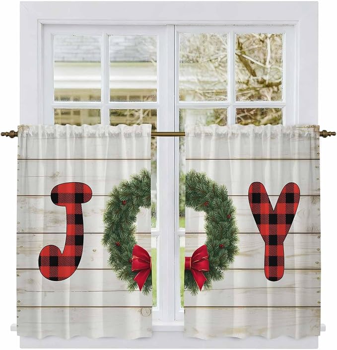 Christmas Wreaths Kitchen Tier Curtains 45 Inch Long 2 Panel Set, Rod Pocket - Image 2