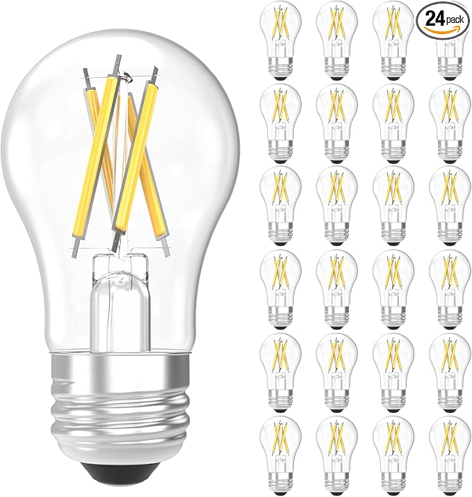 Sunco 24 Pack A15 Light Bulb LED, Edison Style Bulb, Dimmable Vintage Filament Lighting, 800 LM, 7W (60W Equivalent), 4000K Cool White, E26 Medium Base, Wet Rated UL