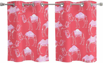 2 Panel Kitchen Cafe Curtains, Desert Camel Sunlight Filtering Nature Air by Hokiten