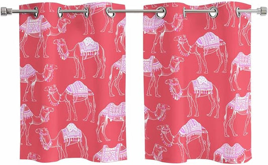 2 Panel Kitchen Cafe Curtains, Desert Camel Sunlight Filtering Nature Air by Hokiten