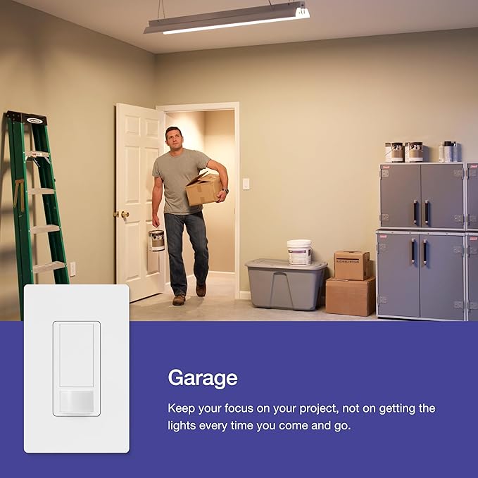 Lutron Maestro Motion Sensor Light Switch Indoor for Bathroom, Garage, Laundry Room, Any Bulbs, Occupancy Vacancy Sensor, Single-Pole, MS-OPS2-GR, Gray