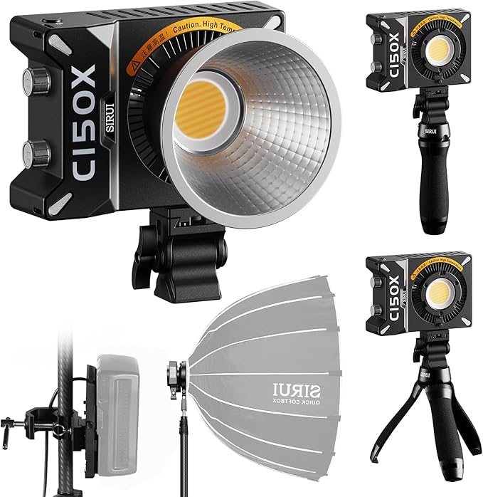 SIRUI Super Bulbs C150X Combo 150W LED Video Light, COB Portable Photography Camera Light Bi-Color 2800K-6500K with Bluetooth App Brightness Control Bowens Adapter Reflector Continuous Output Lighting