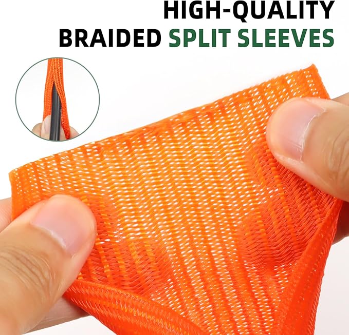 Split Wire Loom Tubing, Cable Protector Sleeve, Braided Cable Management for TV/Computer/Home Theater/Engine Bay, Cord Protectors from Pets No Chew (Orange, 1/2"-10ft)