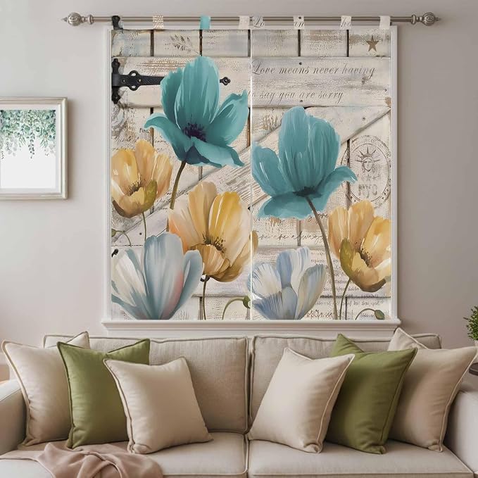 Watercolor Flowers Living Room Curtains 84 Inch Length, Window Curtains Tab Top - Image 9