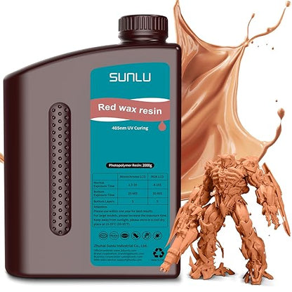 SUNLU 10K Red Wax 3D Printer Resin, High Precision 405nm UV-Curing Resin by SUNLU