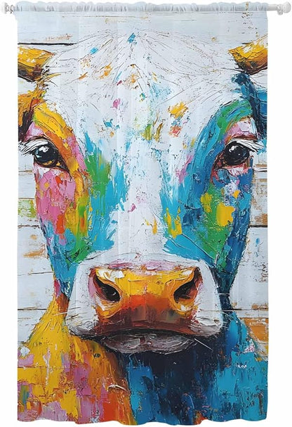 Sheer Curtains 96 Inches Long, Funny Colorful Cow Semi Sheer Curtains Light by Unknown
