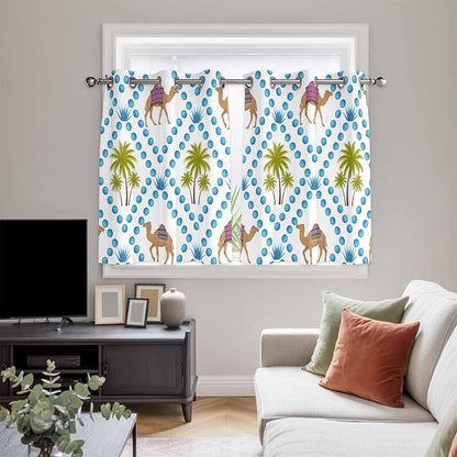 2 Panel Kitchen Cafe Curtains, Camels Palm Trees Sunlight Filtering Nature Air - Image 5