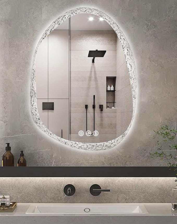 LUVODI Lighted LED Bathroom Mirror: 36”x28”Irregular Stone Pattern Frosted Wall by LUVODI