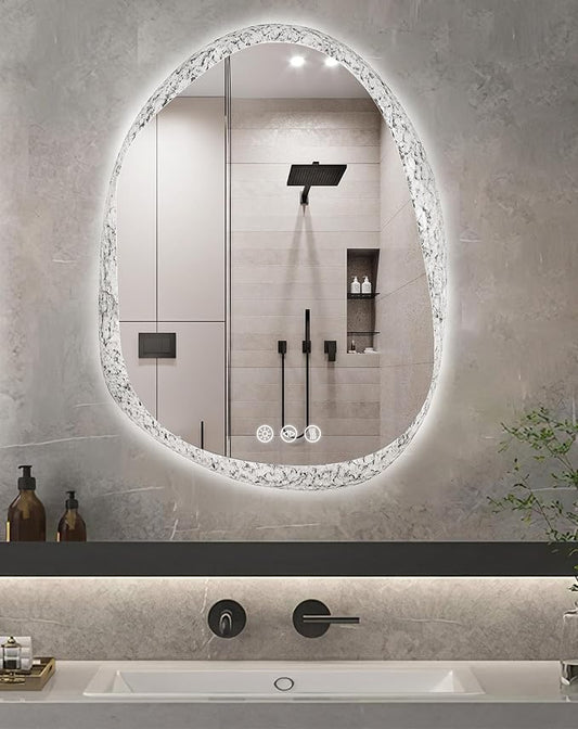 LUVODI Lighted LED Bathroom Mirror: 36”x28”Irregular Stone Pattern Frosted Wall by LUVODI