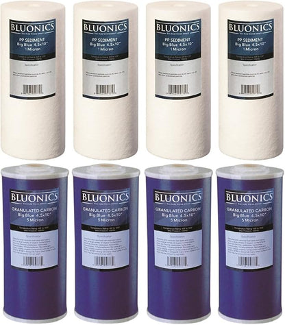 Bluonics Sediment & GAC Carbon Replacement Water Filters 8pcs 4.5" x 10 by BLUONICS