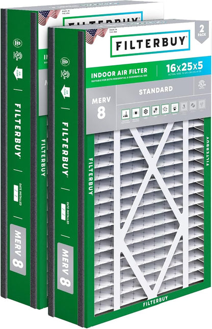 Filterbuy 16x25x5 Air Filter MERV 8 Essential Dust & Allergy Defense, by Filterbuy