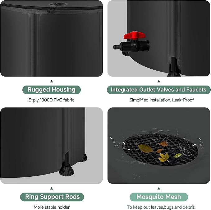 Collapsible Rain Barrel Water Storage Containers-100 Gallon Portable Rainwater - Image 2