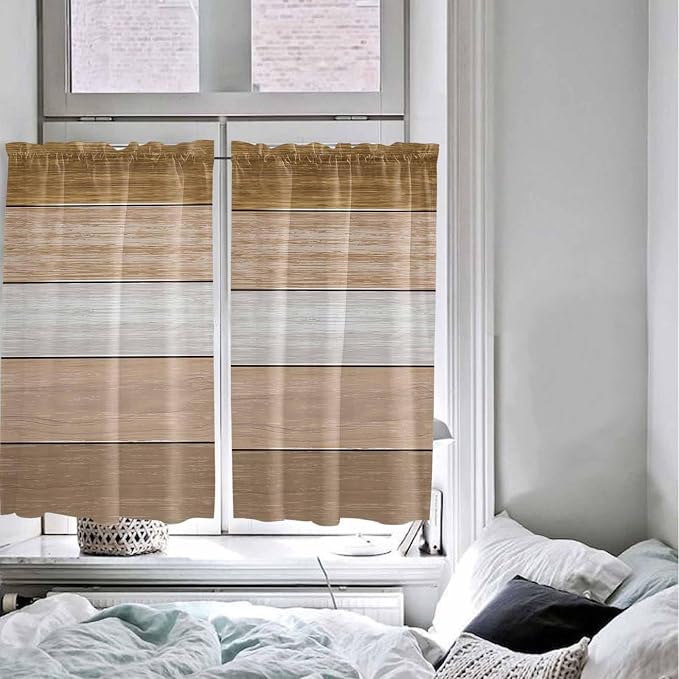 Retro Farm Wood Board Window Valance Curtains, 2 Panel - Image 4