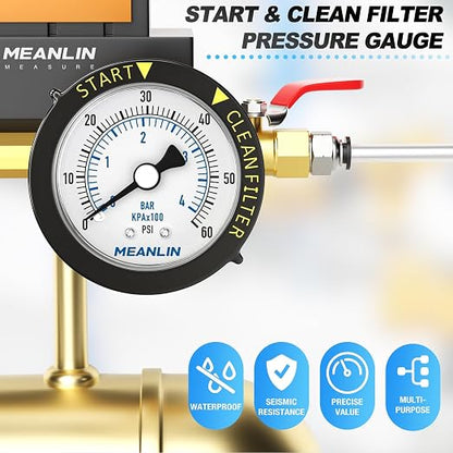 MEANLIN MEASURE 0~60Psi Stainless Steel Start and Clean Filter Pressure Gauge - Image 7