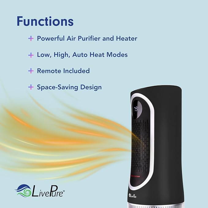 LivePure 3-in-1 LP500 Clean Heat Air Purifier & Electric Heater – Oscillating - Image 4