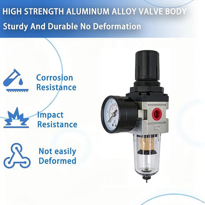 HengMinLingTong 1/4" NPT Compressed Air Filter Regulator Combo Piggyback - Image 4