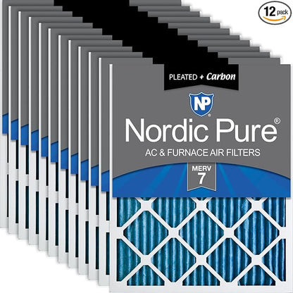 Nordic Pure 16x24x1 Pleated Air Filters MERV 7 Plus Carbon 12 Pack by NordicPure