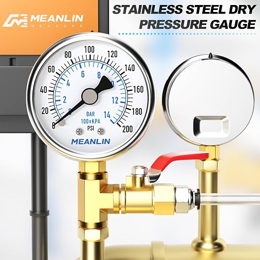 MEANLIN MEASURE 0~200Psi Dry Pressure Gauge Stainless Steel 1/8" NPT 2" FACE - Image 7