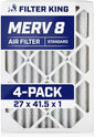 Filter King 27x41.5x1 Air Filter | 4-PACK | MERV 8 HVAC Pleated A/C Furnace by FilterKing