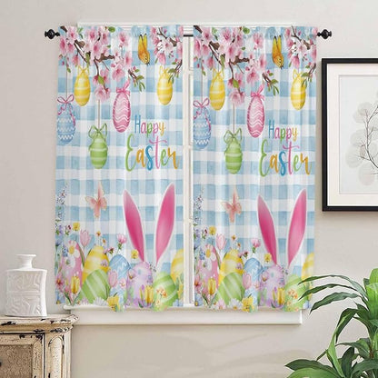 Happy Easter Bedroom Curtains 63 Inches length, Spring Watercolor Bunny Eggs - Image 2
