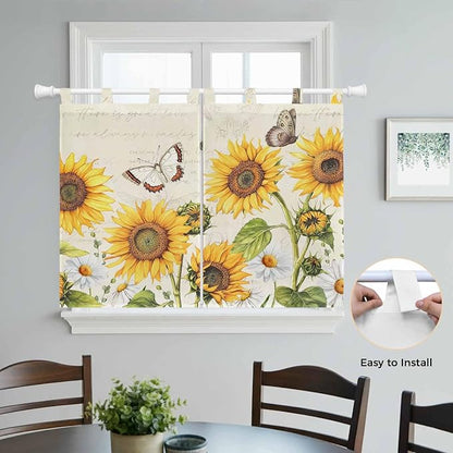 Farm Sunflowers Kitchen Curtains 45 Inch Length, Short Cafe Window Curtains Tab - Image 4