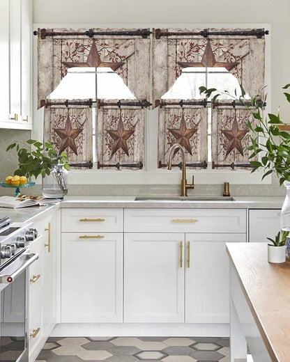 Country Star Swag Kitchen Curtains Valance and Tier Set, VintageRust Yellow - Image 3