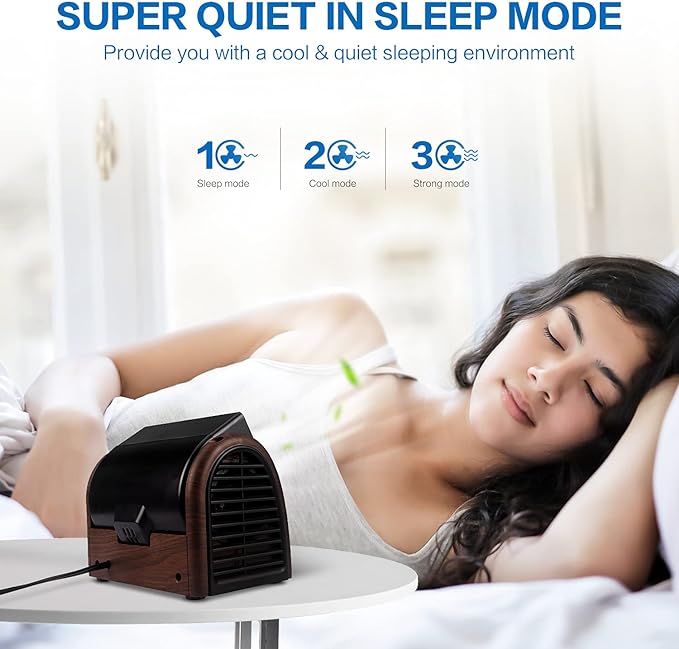 POOCCI Desk Fan Personal Quiet Powerful Small Table Fans Retro Bladeless Fans for Home Office Bedroom Bedside with 3 Speeds