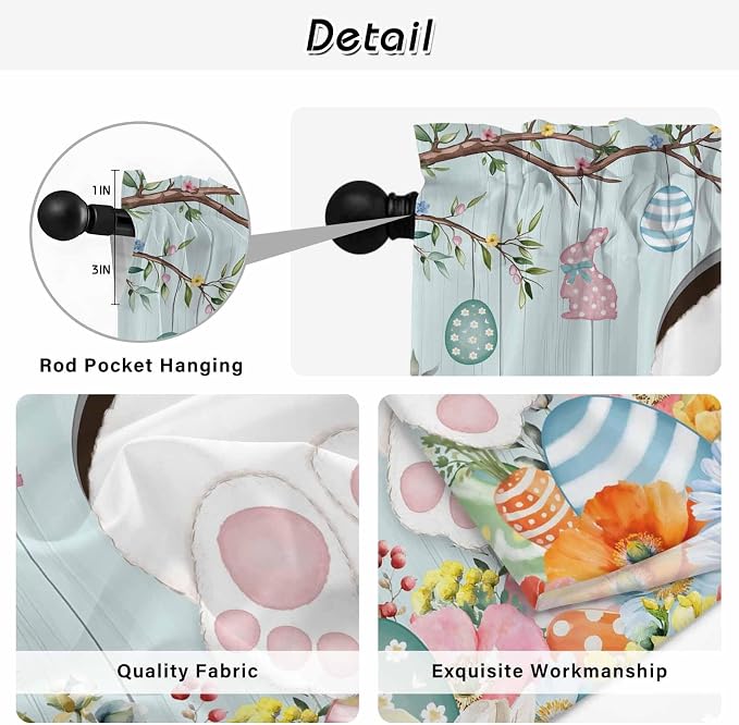 Easter Bunny Kitchen Tier Curtains 36 Inch Long 2 Panel Set, Rod Pocket Half - Image 9