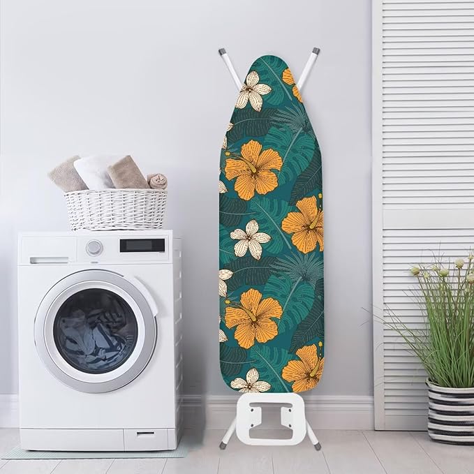 ZCFYGDX Hawaiian Flower Leaf Print Ironing Board Cover Large, Elastic Edges Nylon Buckle Straps Fasteners,L-Size (17 x 49 in) Resist Scorching & Staining Breathable Wear-Resistant Easy Install