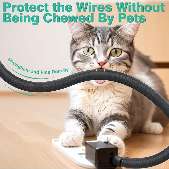 UOMTFAI Dog and Cat Cord Protector 10ft - 1inch, Flexible Cable Sleeve for Easy Cord Management, Protects Cables from Pets Chewing, Ideal for USB, Power, Audio and Video Cords - Black