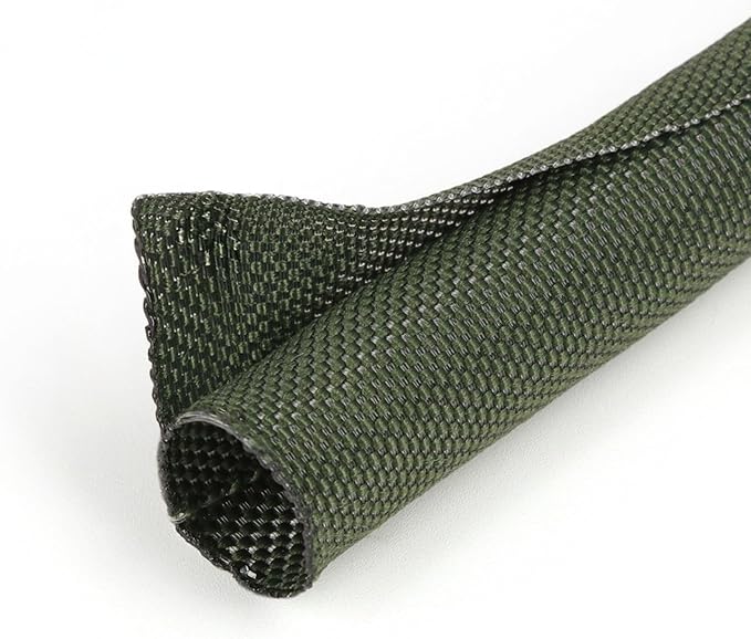 HOLED 3/4 inch Split Braided Cable Management Sleeve for USB Cable Power Cord Audio Video Cable, Wire Loom Cord Protector from Cat Dog Chewing (Dark Green, 25FT)