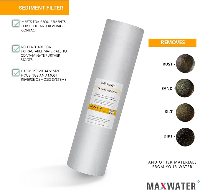 Max Water 20" x 4.5" 10 Micron Sediment Water Filter, Whole House Water Filter - Image 3