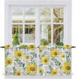 Yellow Daisy Tier Curtains, Farmhouse Country Flower Leaf Plant Wood Grain by Unknown