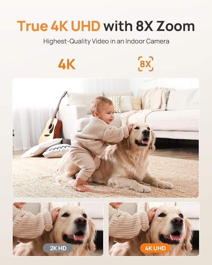 Anona 4K UHD Indoor Camera with 64GB SD Card, Pet/Dog/Baby Security Camera with Phone App, 360° Pan-Tilt, 2.4G/5G Wi-Fi 6, Auto-Tracking, Person/Pet/Baby Crying Detection, Privacy Mode, Two-Way Audio